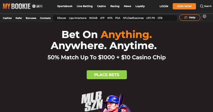 A screenshot of MyBookie, a leading site for legal college sports betting.